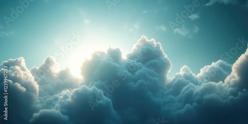 Majestic clouds and light rays in a sky at sunrise or sunset.