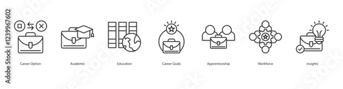 Development Icon SheetCareer Option, Academic, Education, Career Goals, Apprenticeship, Workforce, Insights