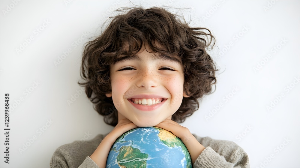 happy boy holding globe smiling child with earth