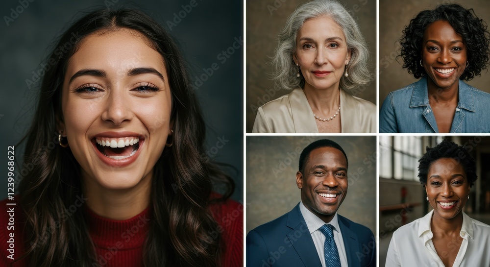 Portrait Collection of Diverse Smiling Individuals in Professional and Casual Attire Portrait Collection of Diverse Smiling Individuals in Professional and Casual Attire