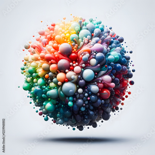 A burst of chromatic energy, as spheres of various sizes and colors converge in a dynamic composition.