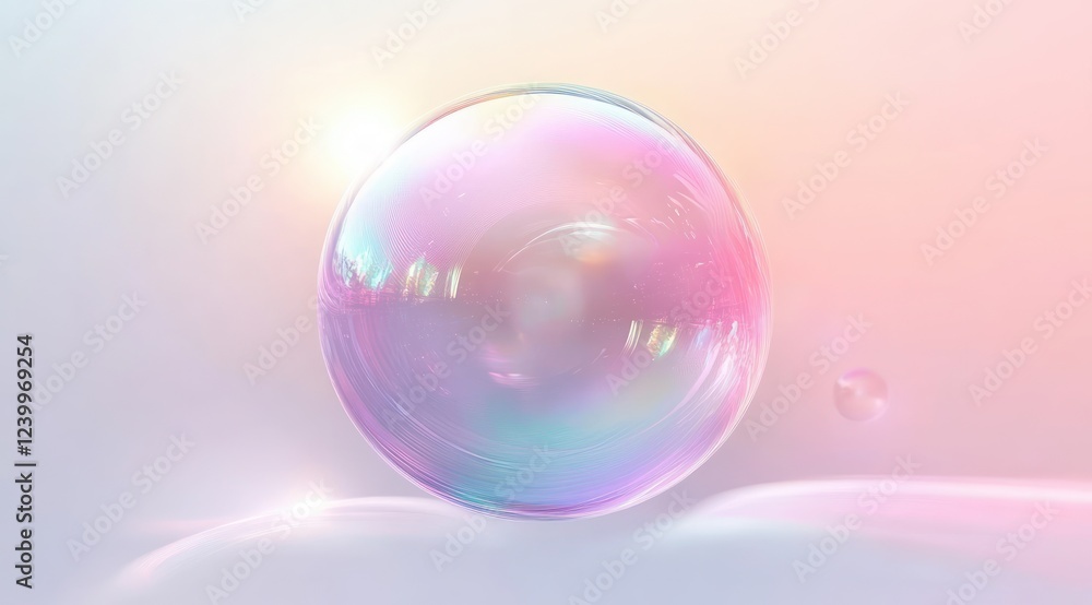 Fototapeta premium Hyper-Realistic Soap Bubble with Iridescent Colors and Smooth Gradient Background
