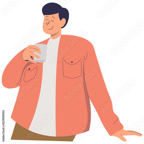 People Holding Hot Drink. Vector Illustration in Cartoon Design.