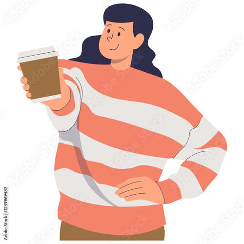 People Holding Hot Drink. Vector Illustration in Cartoon Design.