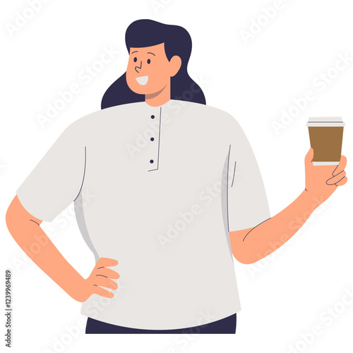 People Holding Hot Drink. Vector Illustration in Cartoon Design.