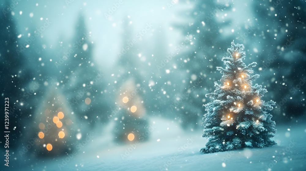 Naklejka premium snowy christmas tree in winter wonderland