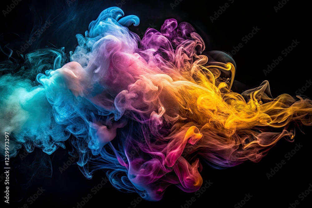 Fototapeta premium Glowing smoke, abstract art. Dark background, vapor, fog, steam, wispy clouds create ethereal haze.