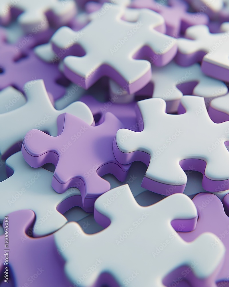 Close-up of purple and white puzzle pieces. (2) Close-up of purple and white puzzle pieces. (2)