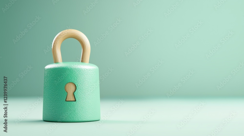 Fototapeta premium Antique green padlock with wooden handle, a vintage security solution blending elegance and protection