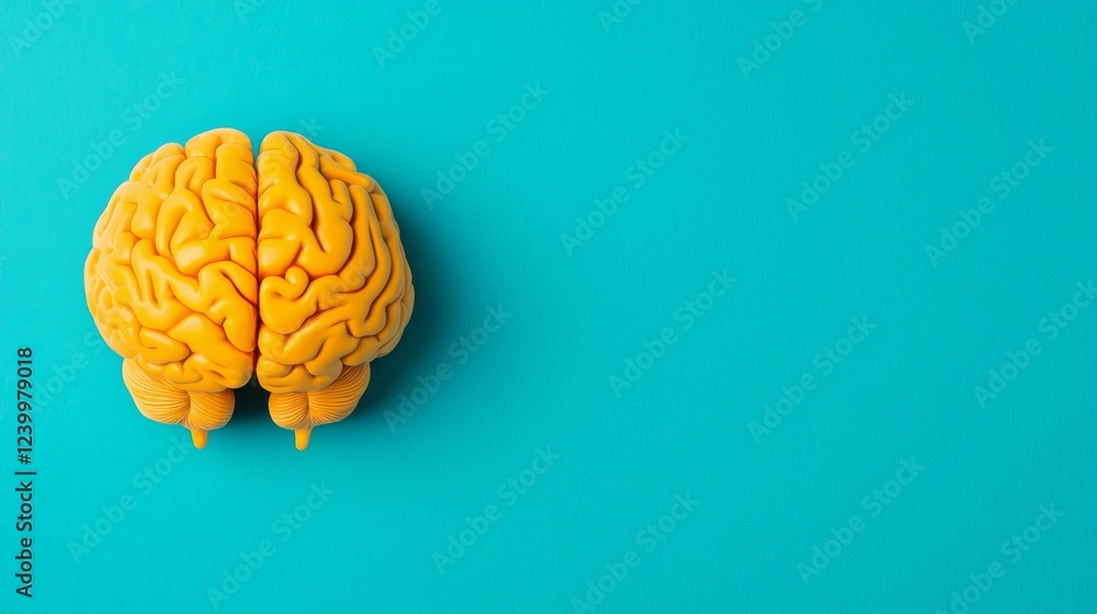 2025 creative projects bring modern inspiration. Yellow brain model on a bright blue background. 2025 creative projects bring modern inspiration. Yellow brain model on a bright blue background.