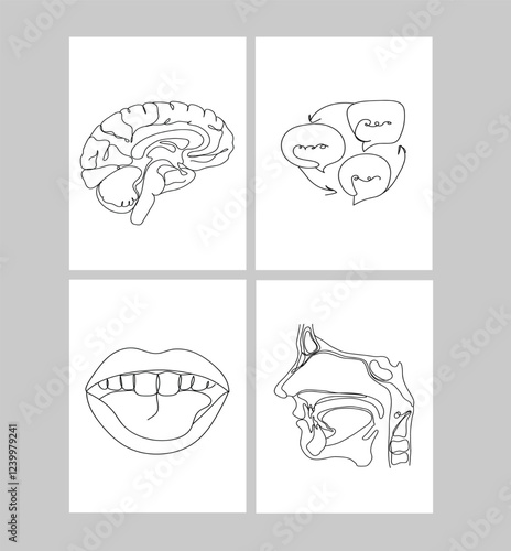 Minimalist Speech Therapy Line Art Gallery Set Of 4 Drawings, Office Decoration, Anatomy Print, Speech Therapist Poster, Digital File Gift