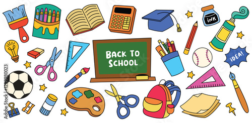 Set of hand drawn back to school element vector collection