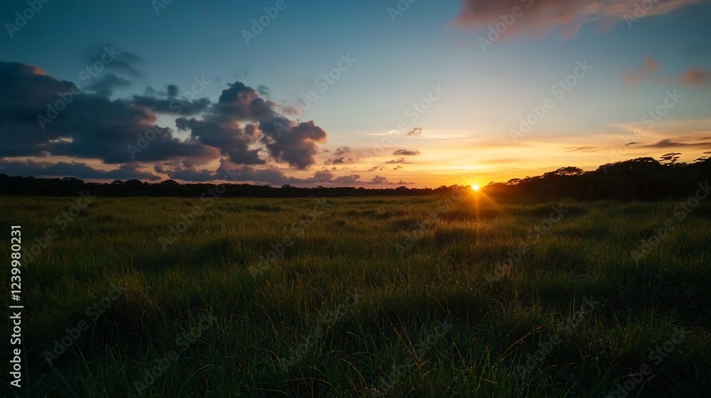 Sunset over Grassland: A Serene Landscape Sunset over Grassland: A Serene Landscape