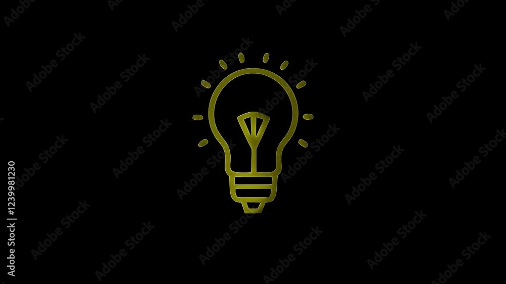 Glowing neon lightning bulb icon. Neon light bulb icon animation on black background. Glowing neon lightning bulb icon. Neon light bulb icon animation on black background.