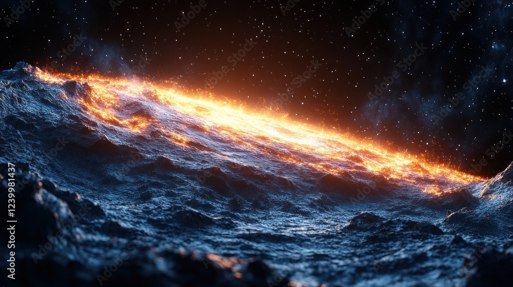 Fiery Planet Surface, Space, Background Stars, Sci-fi Art Fiery Planet Surface, Space, Background Stars, Sci-fi Art