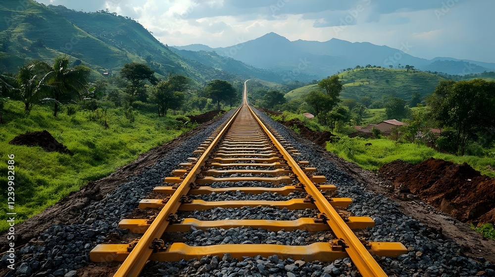 © Linus - A train track with a yellow line running down the middle © Linus - A train track with a yellow line running down the middle