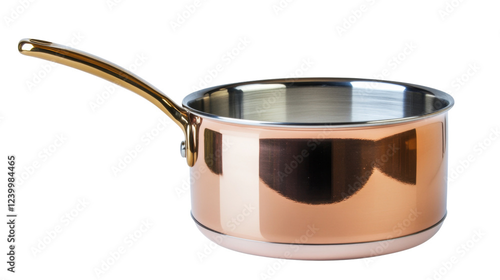 Shiny copper pan with gold handle on transparent background Shiny copper pan with gold handle on transparent background
