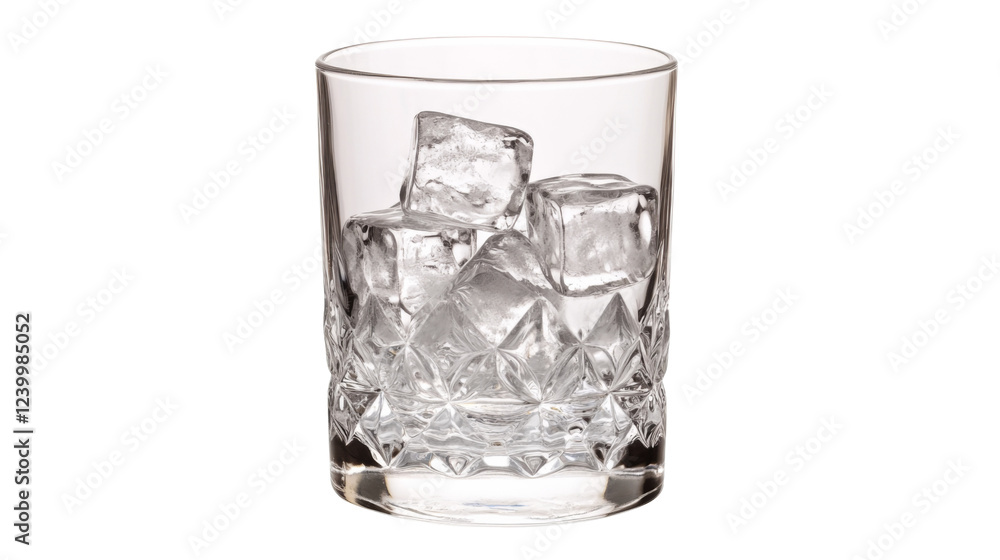Crystal whiskey glass containing ice cubes on transparent background Crystal whiskey glass containing ice cubes on transparent background