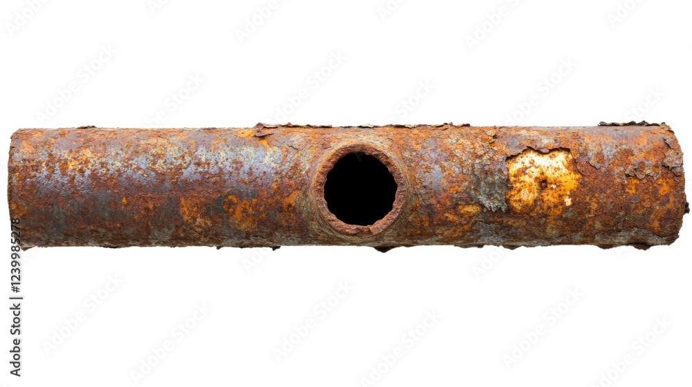 Rusty metal pipe showing corrosion and hole on transparent background Rusty metal pipe showing corrosion and hole on transparent background