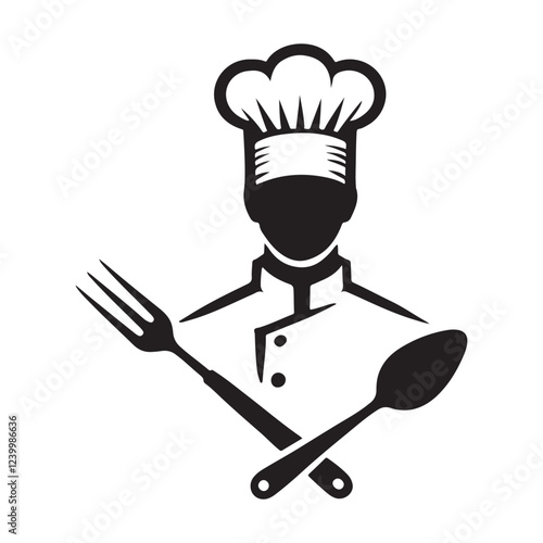 Chef Silhouette Illustration Cutlery Crossed Culinary Arts Symbol Design