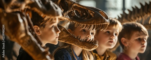 Wallpaper Mural Kids Amazed by Dinosaur Skeletons in Museum Torontodigital.ca