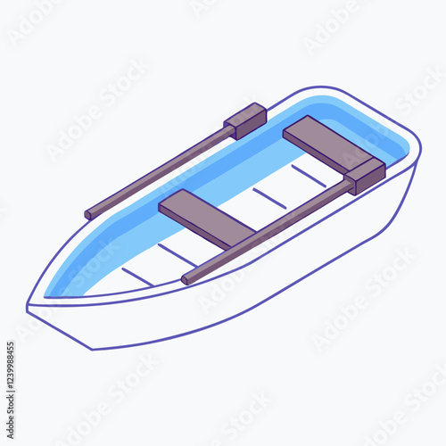 Small rowing boat floating  the water with oars isometric view vector illustration (2)