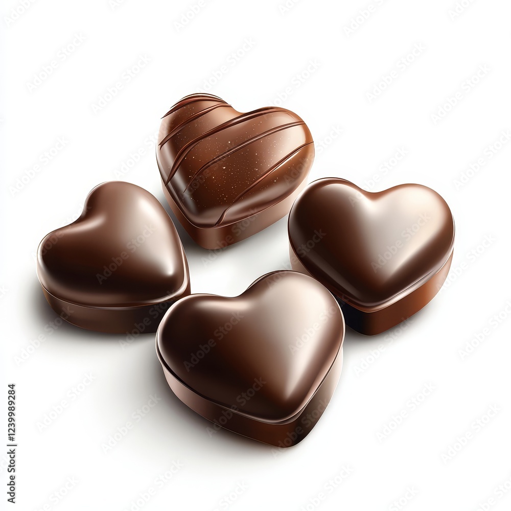 Fototapeta premium Four delicious heart-shaped chocolate candies.