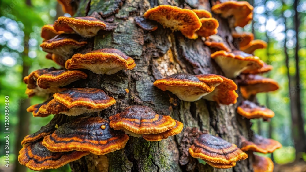 Close-up of Chaga mushrooms growing on the bark of a tree Close-up of Chaga mushrooms growing on the bark of a tree