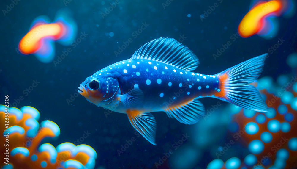 Fototapeta premium A close-up of a Siamese fighting fish , its tiny body glowing with bright blue spots