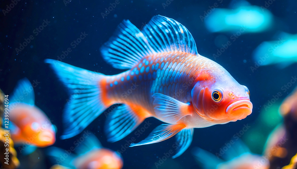 Fototapeta premium A close-up of a Siamese fighting fish , its tiny body glowing with bright blue spots