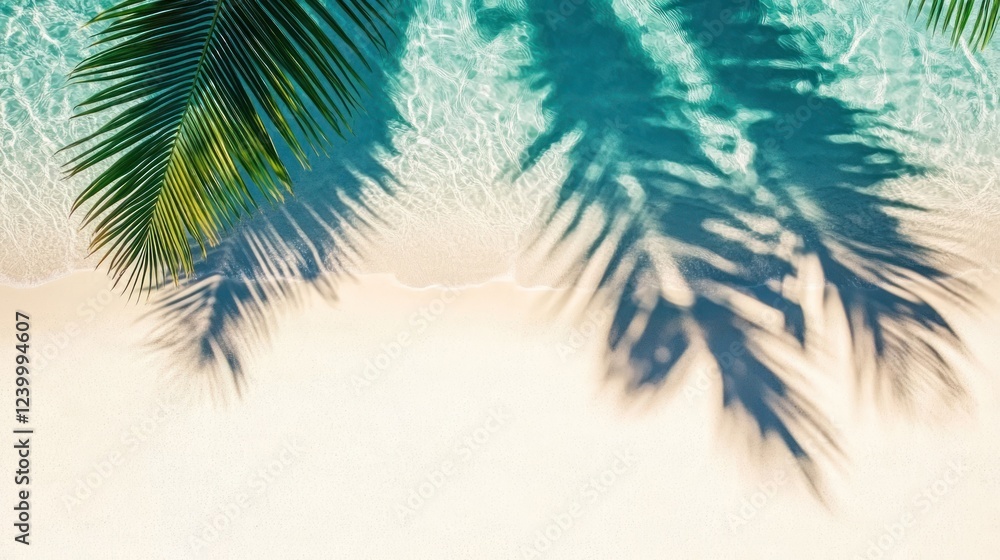 Fototapeta premium Tranquil beach scene with palm shadows on soft sand