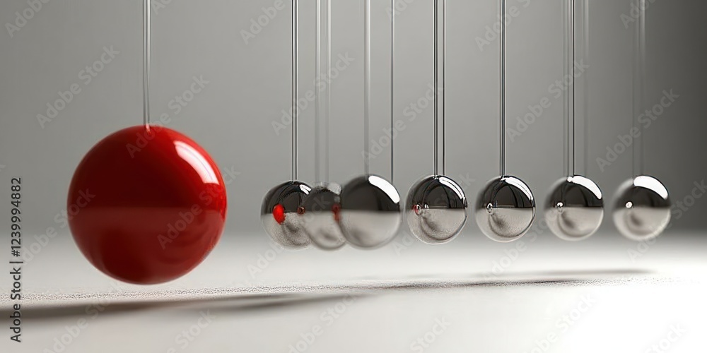 Newton's Cradle with Red Sphere representing Idea and Impulse for Startup Business Concept Newton's Cradle with Red Sphere representing Idea and Impulse for Startup Business Concept
