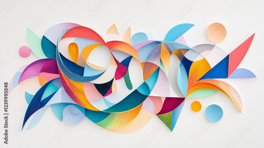 Obraz premium High-Resolution Abstract Paper Quilling Art with Geometric Shapes, Bold Color Contrasts, and Fine Details, Showcasing Intricate 3D Art and Paper Quilling Techniques