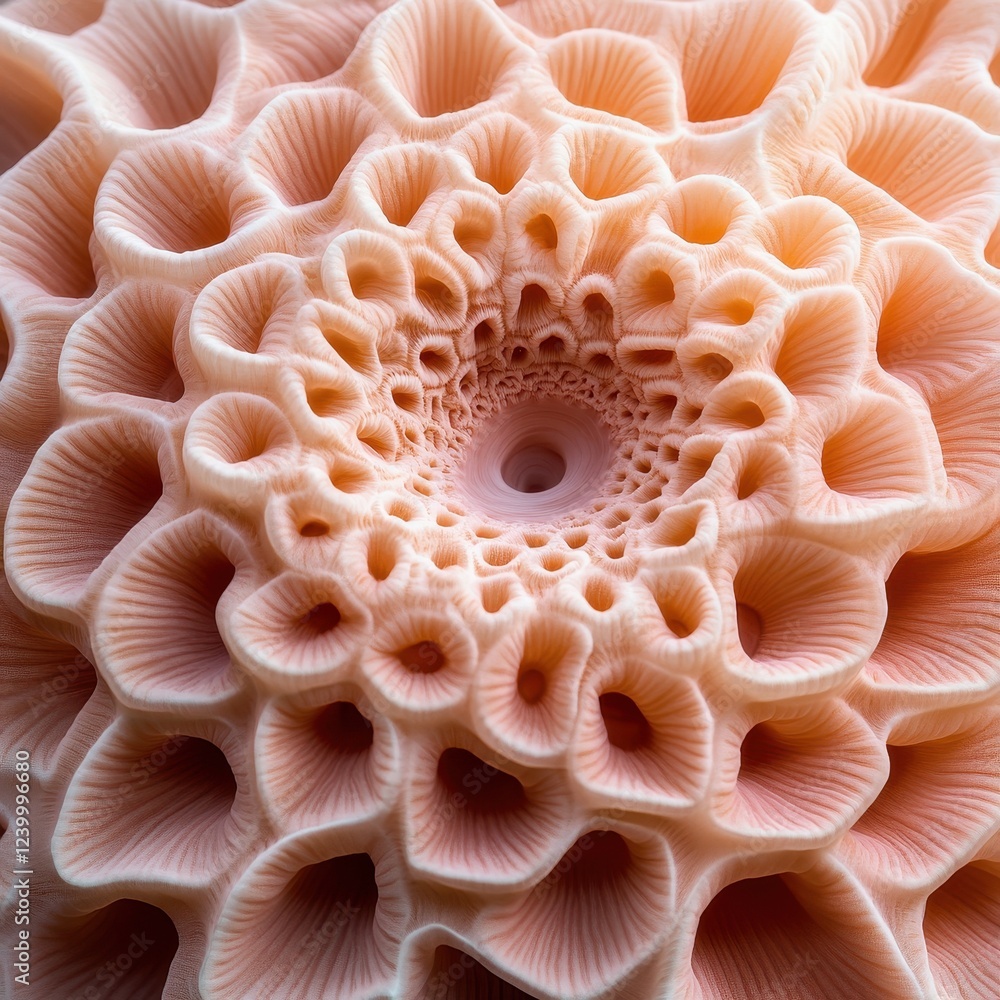 Close-up of a coral-inspired fractal design, showcasing a complex pattern of pink and cream hues, resembling natural marine structures. Close-up of a coral-inspired fractal design, showcasing a complex pattern of pink and cream hues, resembling natural marine structures.