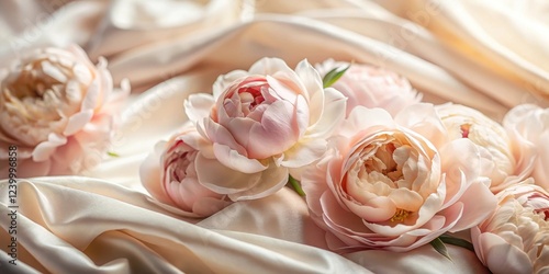 Fototapeta Naklejka Na Ścianę i Meble -  Delicate peonies unfold on a soft