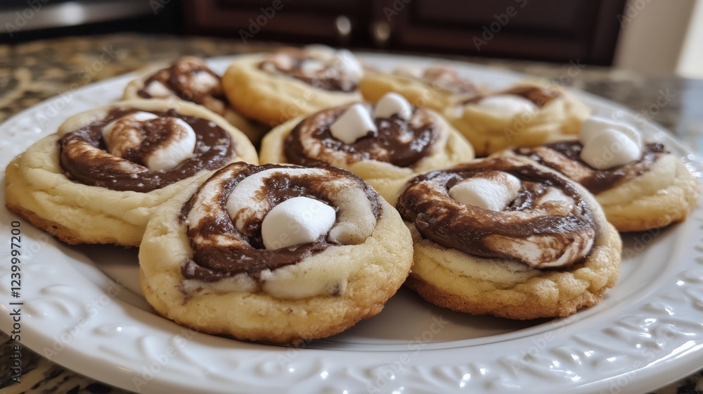 Marshmallow Swirl Cookies arranged on a plate Marshmallow Swirl Cookies arranged on a plate