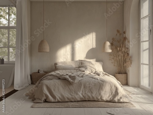 Wallpaper Mural Sunlit Bedroom With Neutral Tones And Natural Decor Torontodigital.ca