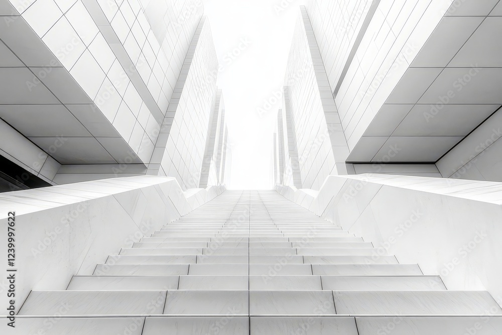 Obraz premium Minimalist architectural stairs leading upwards into bright, minimalist spaces.