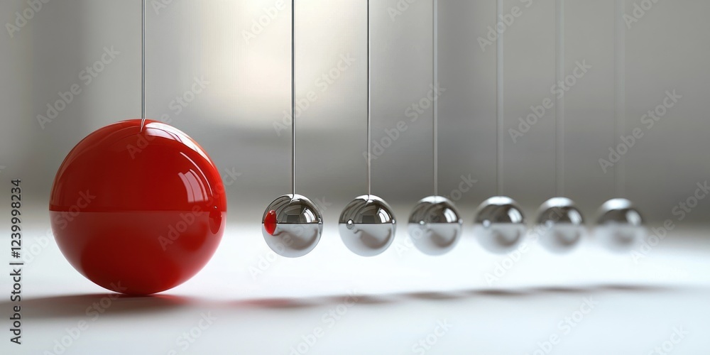 Newton's Cradle Red Ball Movement Concept Idea Start-Up Business Success Inspiration Newton's Cradle Red Ball Movement Concept Idea Start-Up Business Success Inspiration
