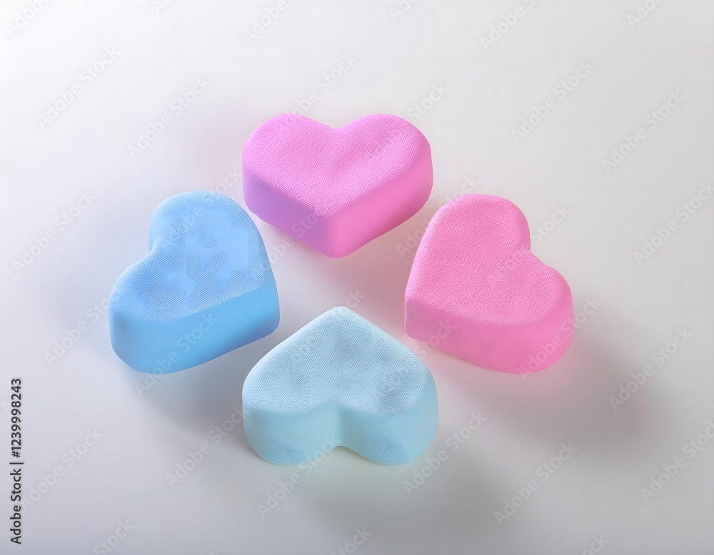 Fototapeta premium Festive Valentine's Day decorations: Sweetheart candies, pastel colors, arranged aesthetically.