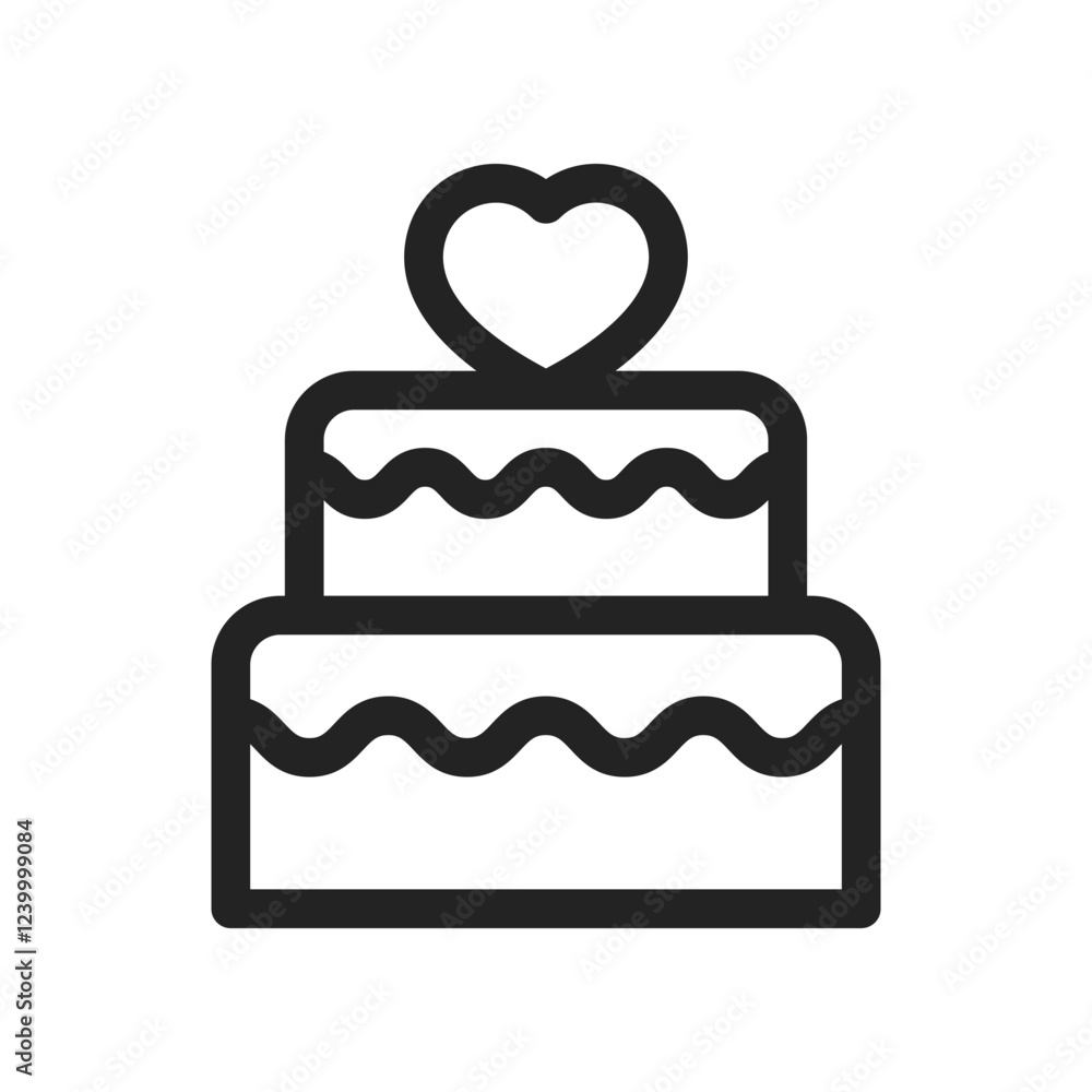 Minimalist Line Icon of a Layered Cake with Heart Decoration Minimalist Line Icon of a Layered Cake with Heart Decoration