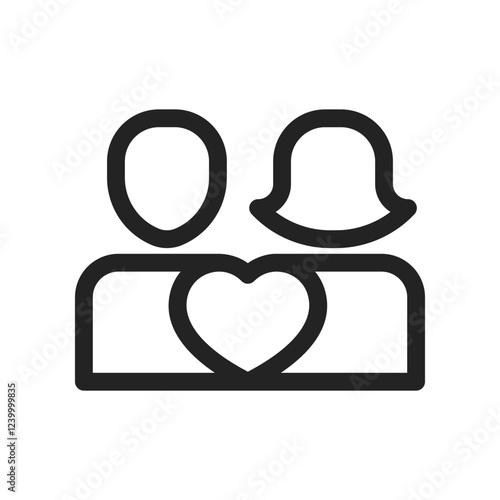 Outlined Icon Representing Two People with a Heart Emphasizing Love and Relationship
