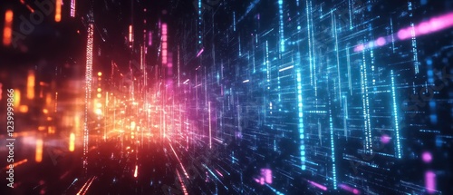 Wallpaper Mural Abstract digital background with vibrant glowing lines and patterns Torontodigital.ca