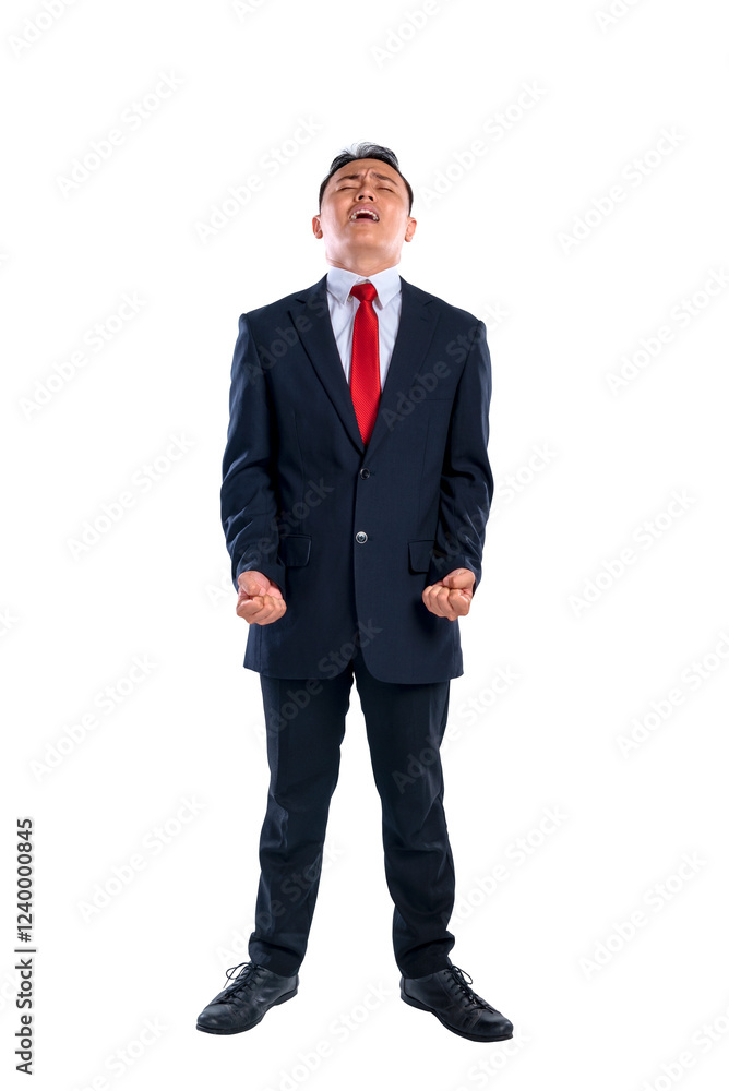 Portrait of an Asian businessman feeling angry and isolated over a white background. Concept of business or work problem Portrait of an Asian businessman feeling angry and isolated over a white background. Concept of business or work problem