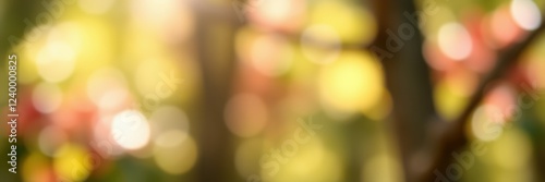 Beautiful bokeh effect in a vibrant garden during spring, highlighting colorful blossoms and soft sunlight