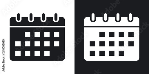 Calendar thin line and fill vector icons set