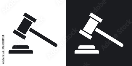 Gavel thin line and fill vector icons set