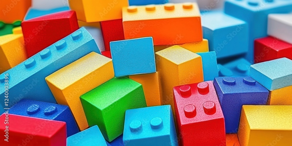Obraz premium Colorful Building Blocks Playful Childhood Toy Game Plastic Construction Creative Fun Learning Leisure