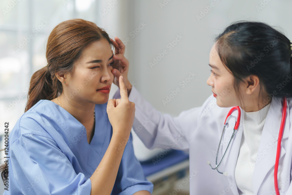 Doctor examining patient's eye in medical clinic Doctor examining patient's eye in medical clinic