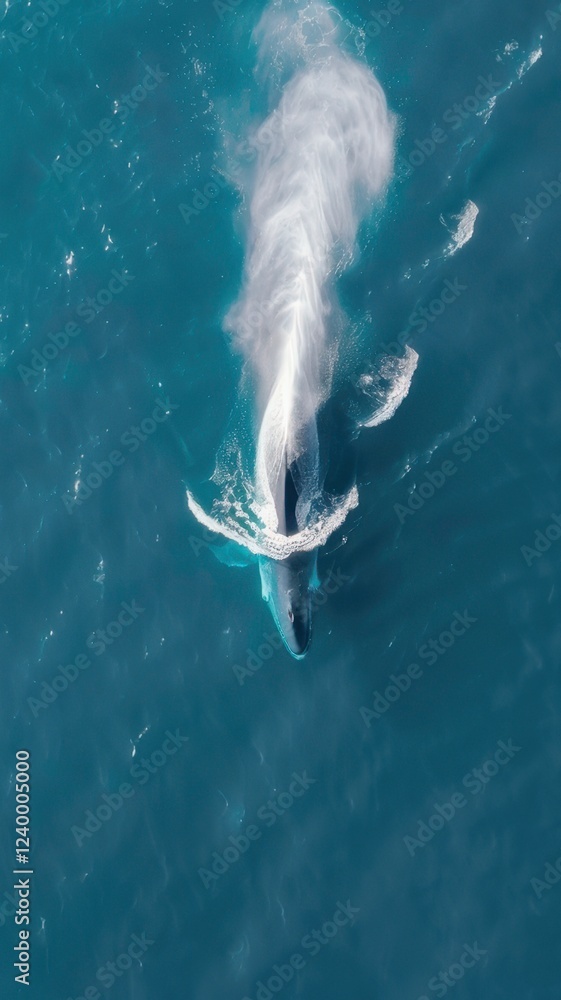 Naklejka premium Humpback whale in the ocean. Aerial view from above.